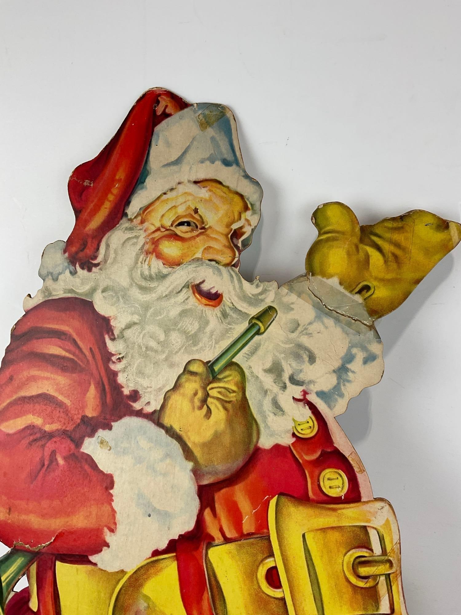 Vintage 1936 Heavy Cardboard Santa Claus Prop Up Sign, Whitman Publishing, 33h x 21w x 3d inches - 2