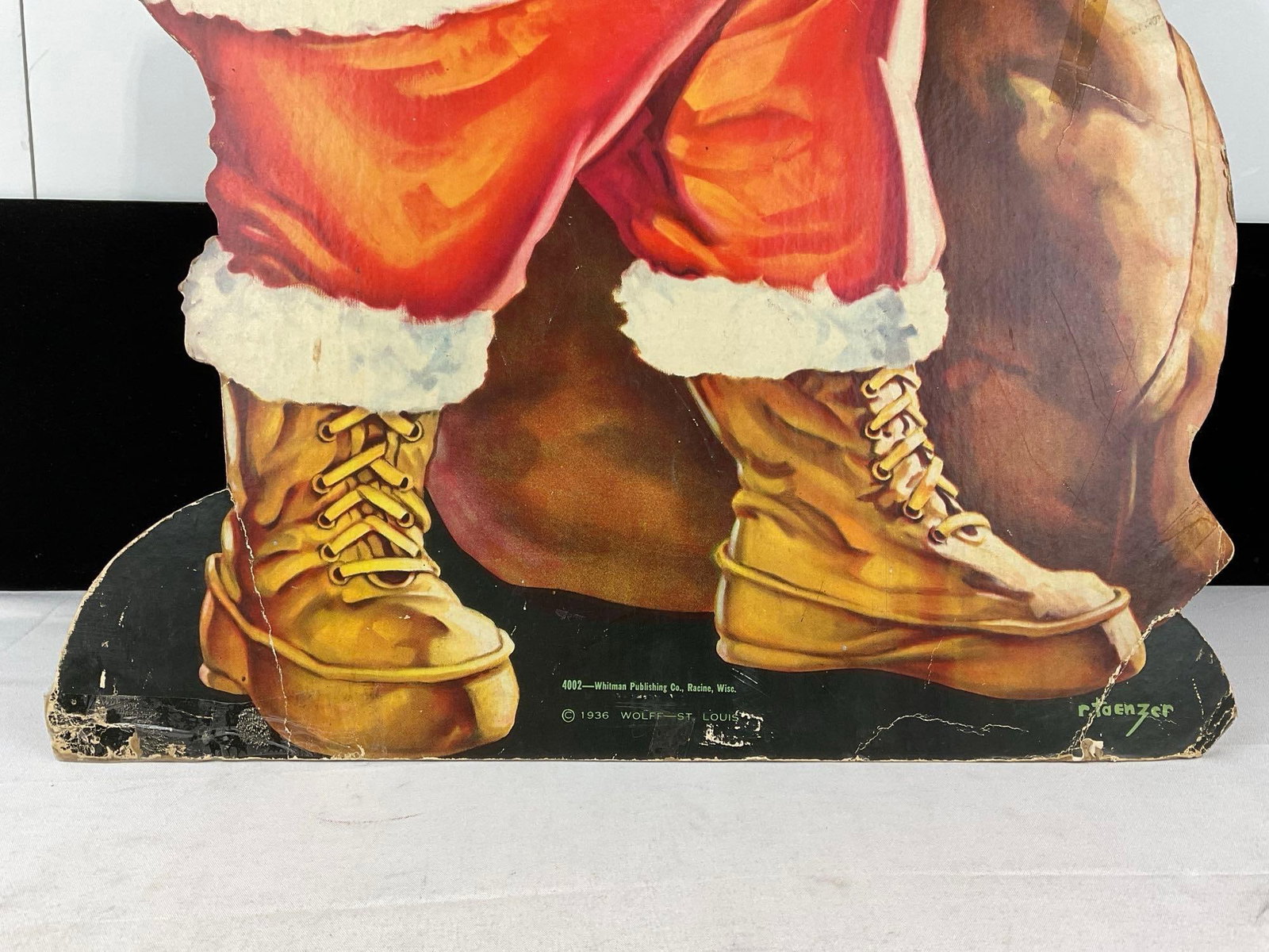 Vintage 1936 Heavy Cardboard Santa Claus Prop Up Sign, Whitman Publishing, 33h x 21w x 3d inches - 5