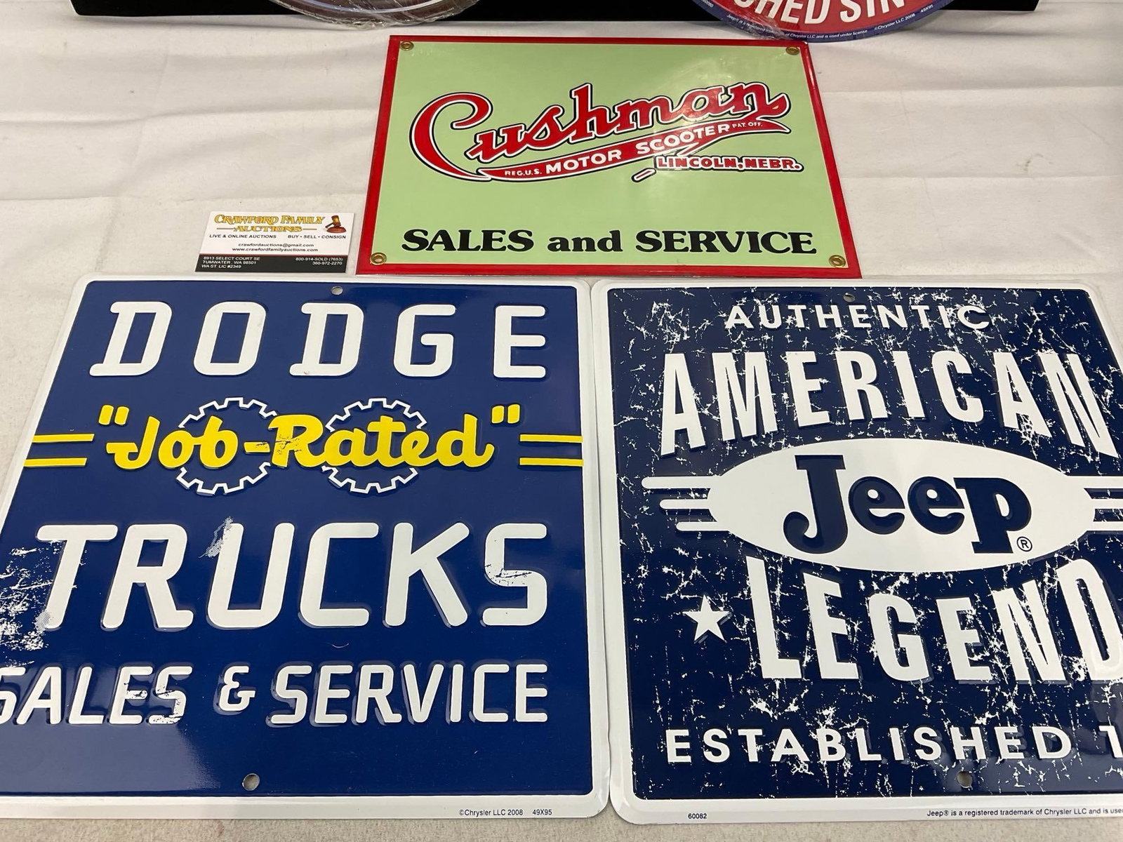 5 Metal Repro Signs, Chevy Corvette, 2x Jeep, Cushman Motor Scooter, & Dodge Trucks - 4