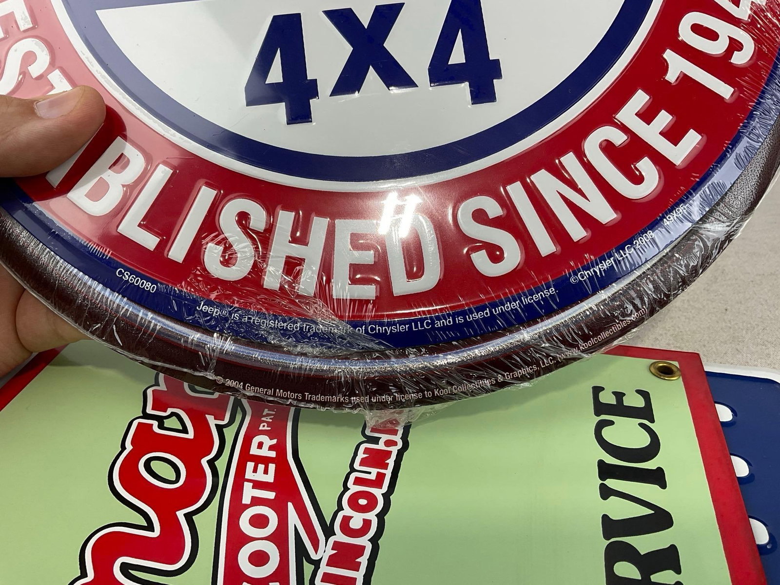 5 Metal Repro Signs, Chevy Corvette, 2x Jeep, Cushman Motor Scooter, & Dodge Trucks - 6
