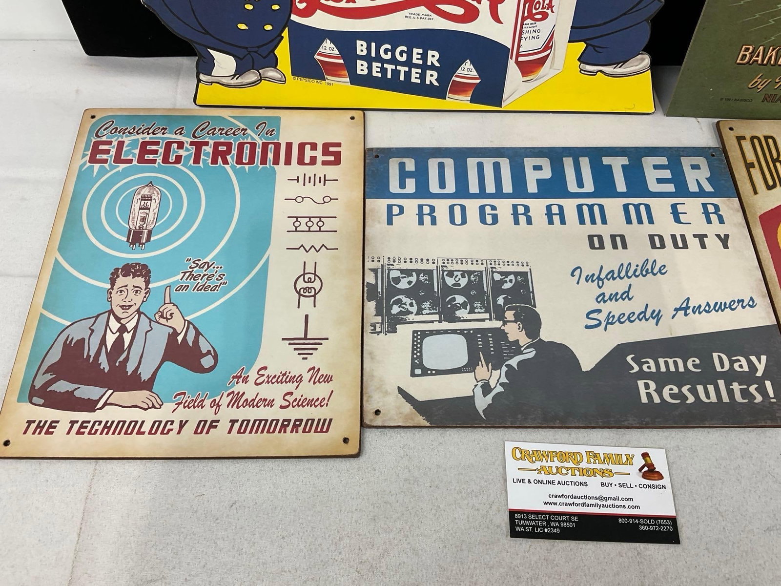 5 Repro Vintage Signs, Pepsi-Cola, Triscuit, Electronics, Programming & Bowling Decor signs - 2