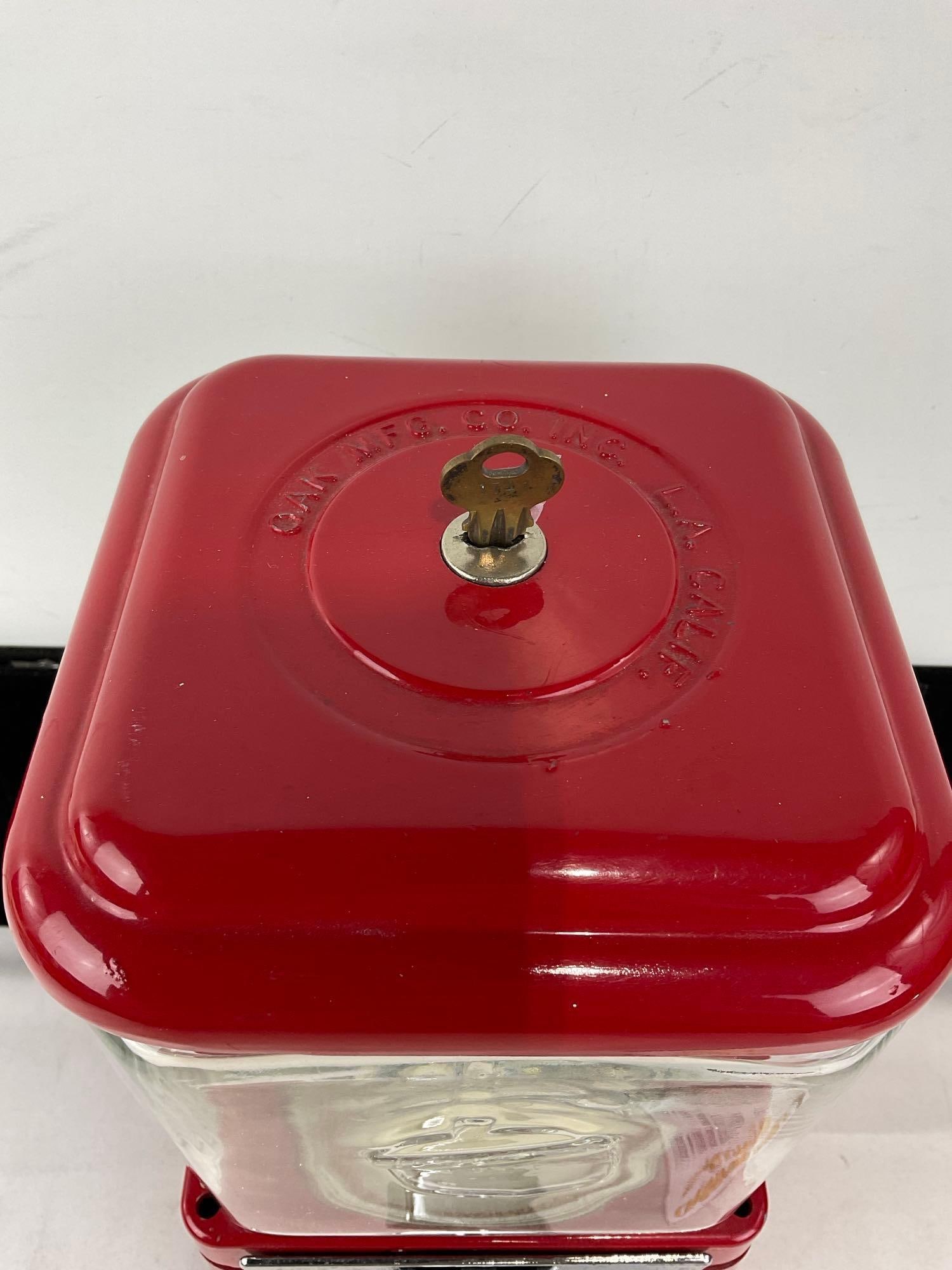 Oak Brand Red Coin-Op Candy/Peanut Dispenser, w/Key, 17h x 8w x 9d inches - 2