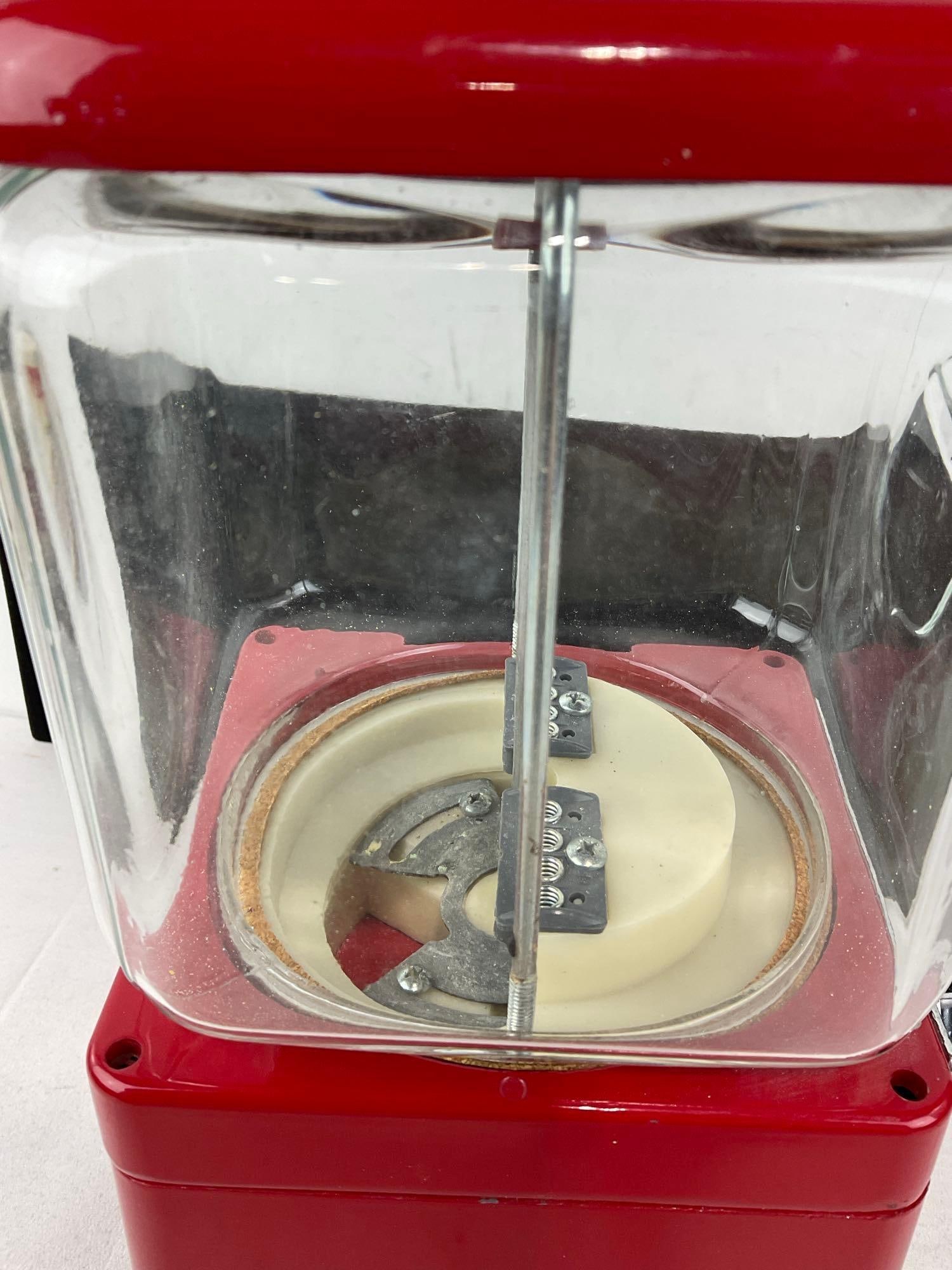Oak Brand Red Coin-Op Candy/Peanut Dispenser, w/Key, 17h x 8w x 9d inches - 3