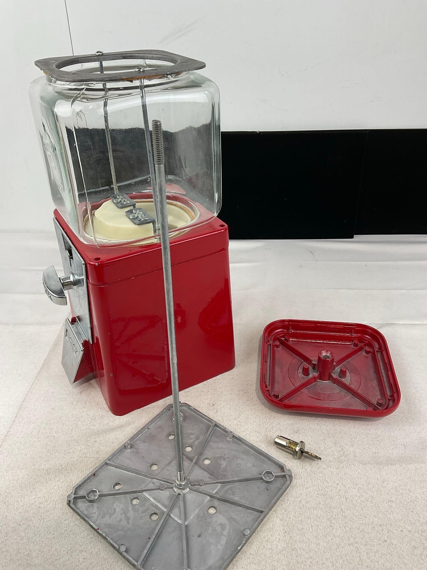 Oak Brand Red Coin-Op Candy/Peanut Dispenser, w/Key, 17h x 8w x 9d inches - 5