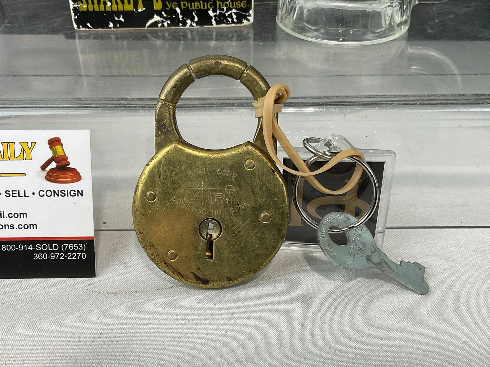 Vintage Shakeys Pizza Stein, Coin Bank, Tiny Mug, & Foam Hat, + Lori Corp Lock w/Key - 3