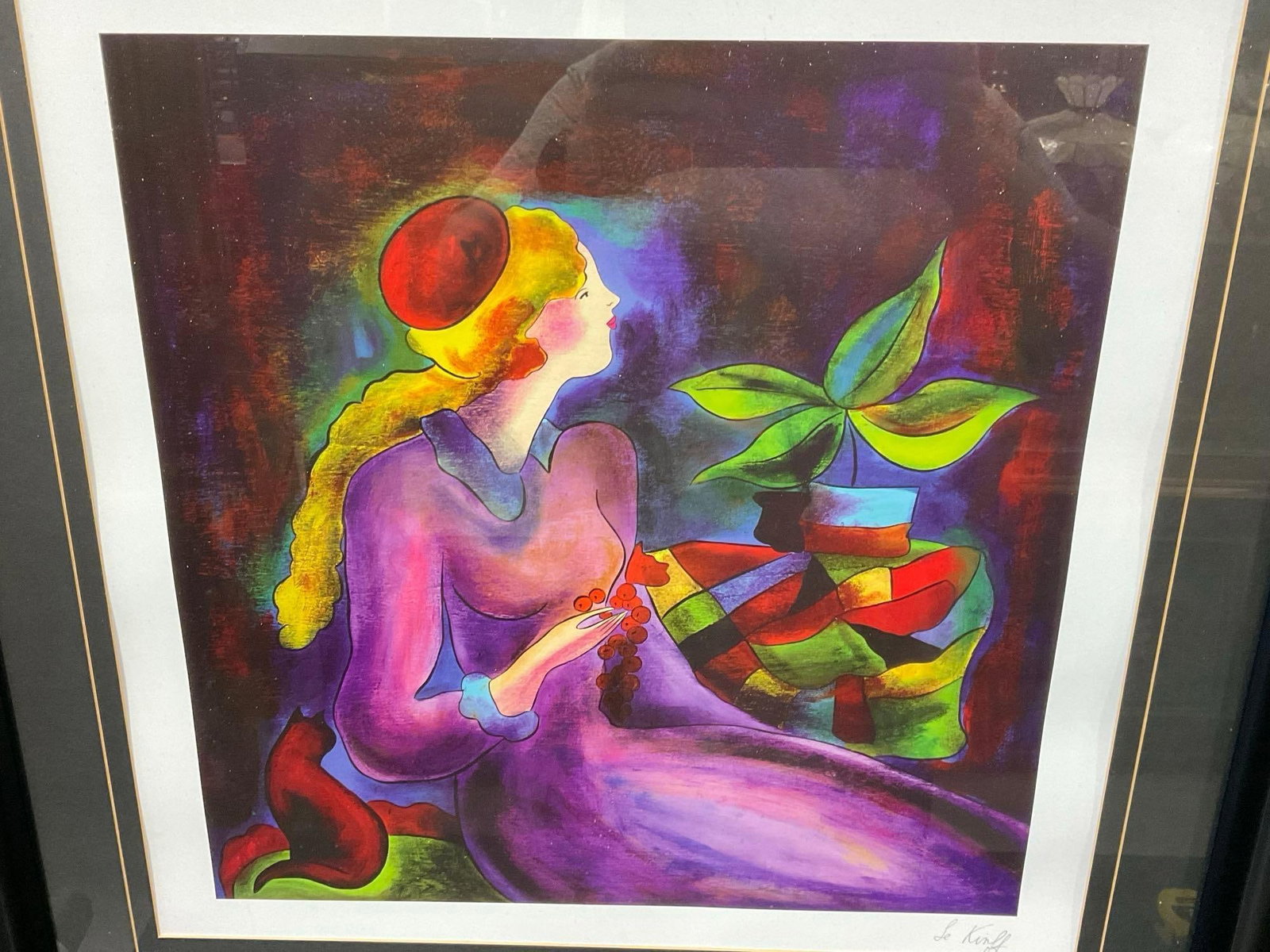 Framed Litho titled Passing Time with Max, by French Artist Linda Le Kinff, 29x29 inches - 2