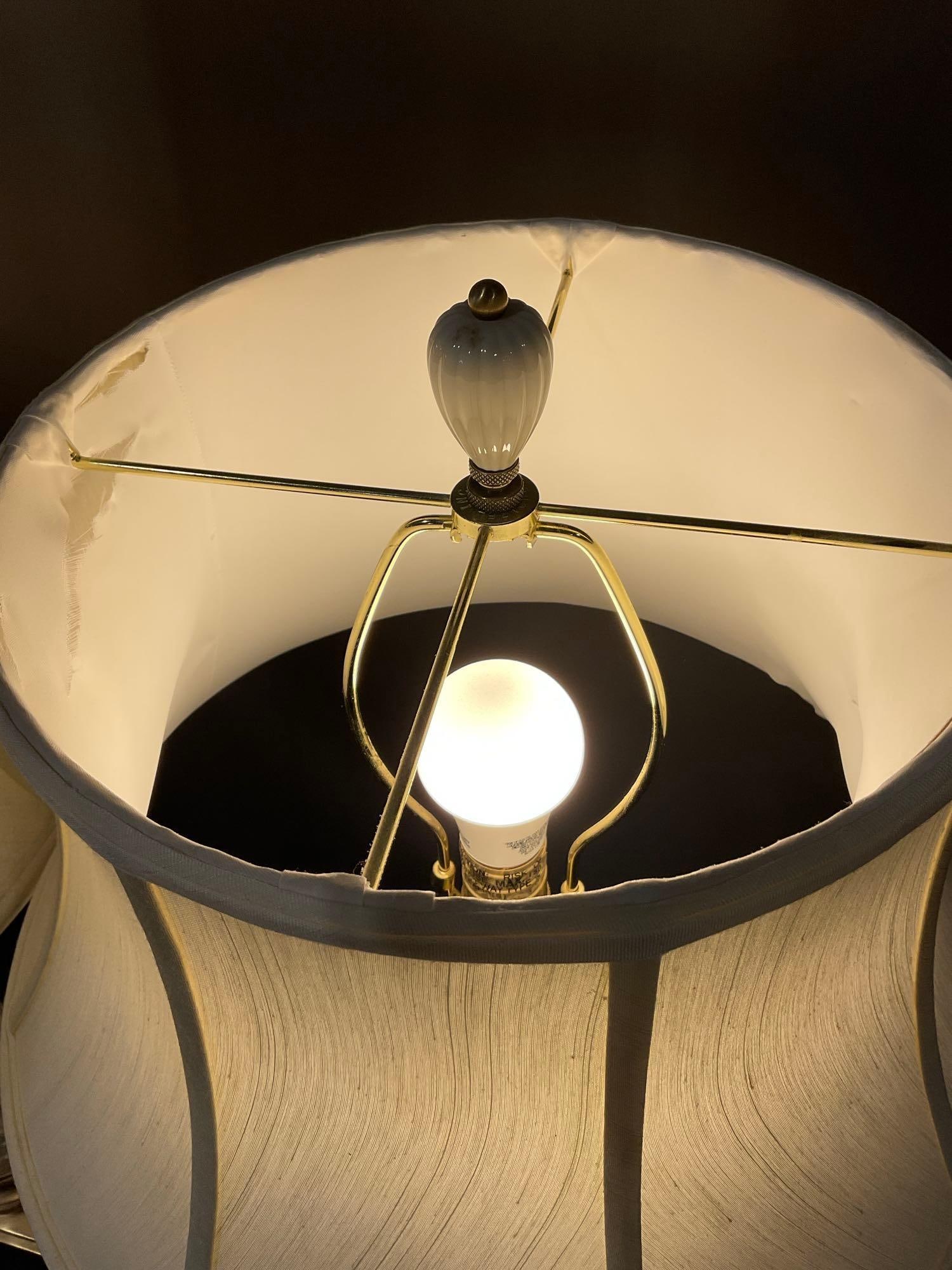 Pair of Lenox Lighting by Quoizel Porcelain & Brass Lamps, tested & working Relief Columns - 3