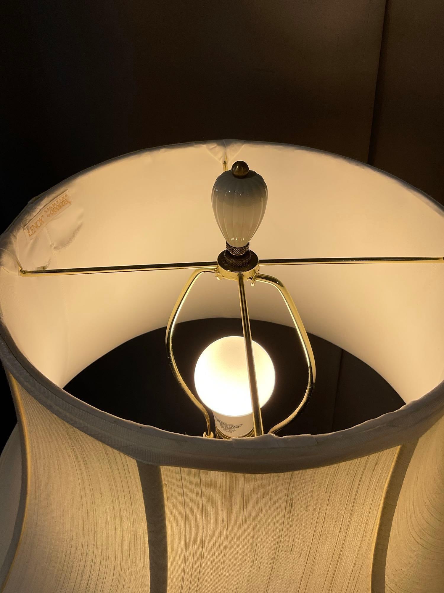 Pair of Lenox Lighting by Quoizel Porcelain & Brass Lamps, tested & working Relief Columns - 4