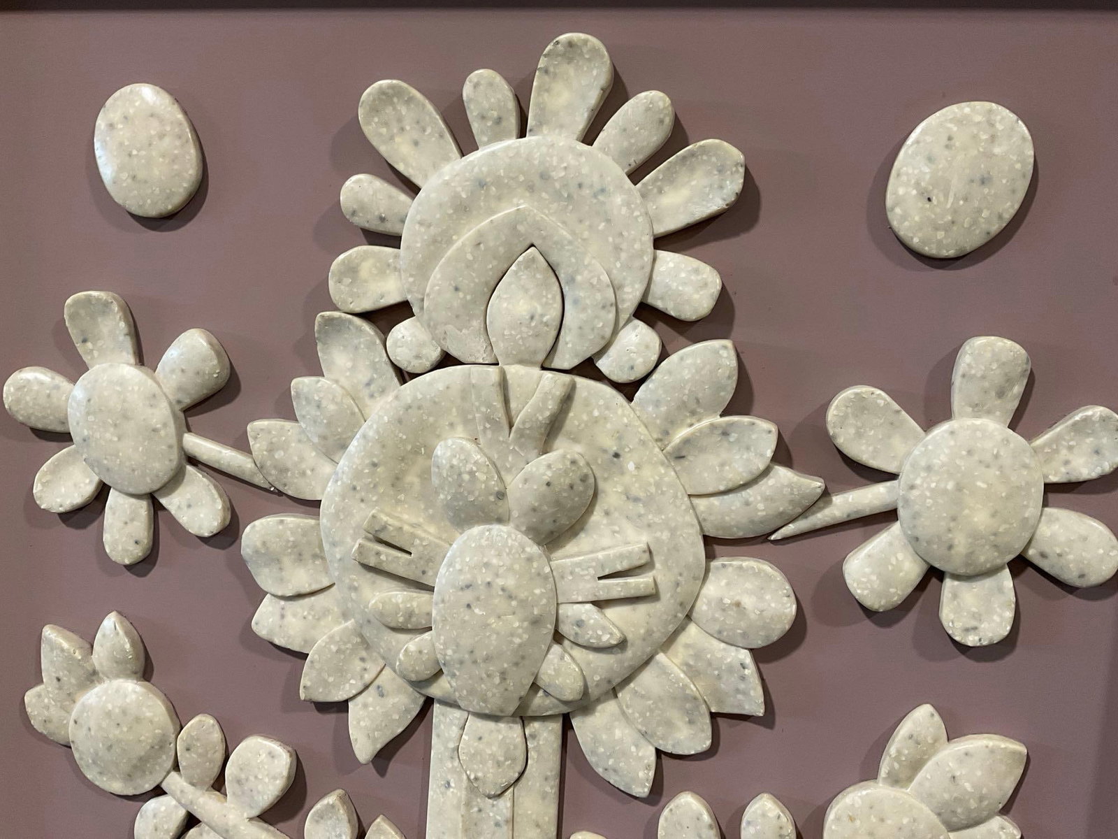 Large Framed Carved White Stonework piece, by artist Espinoza, 47x33 inches - 2