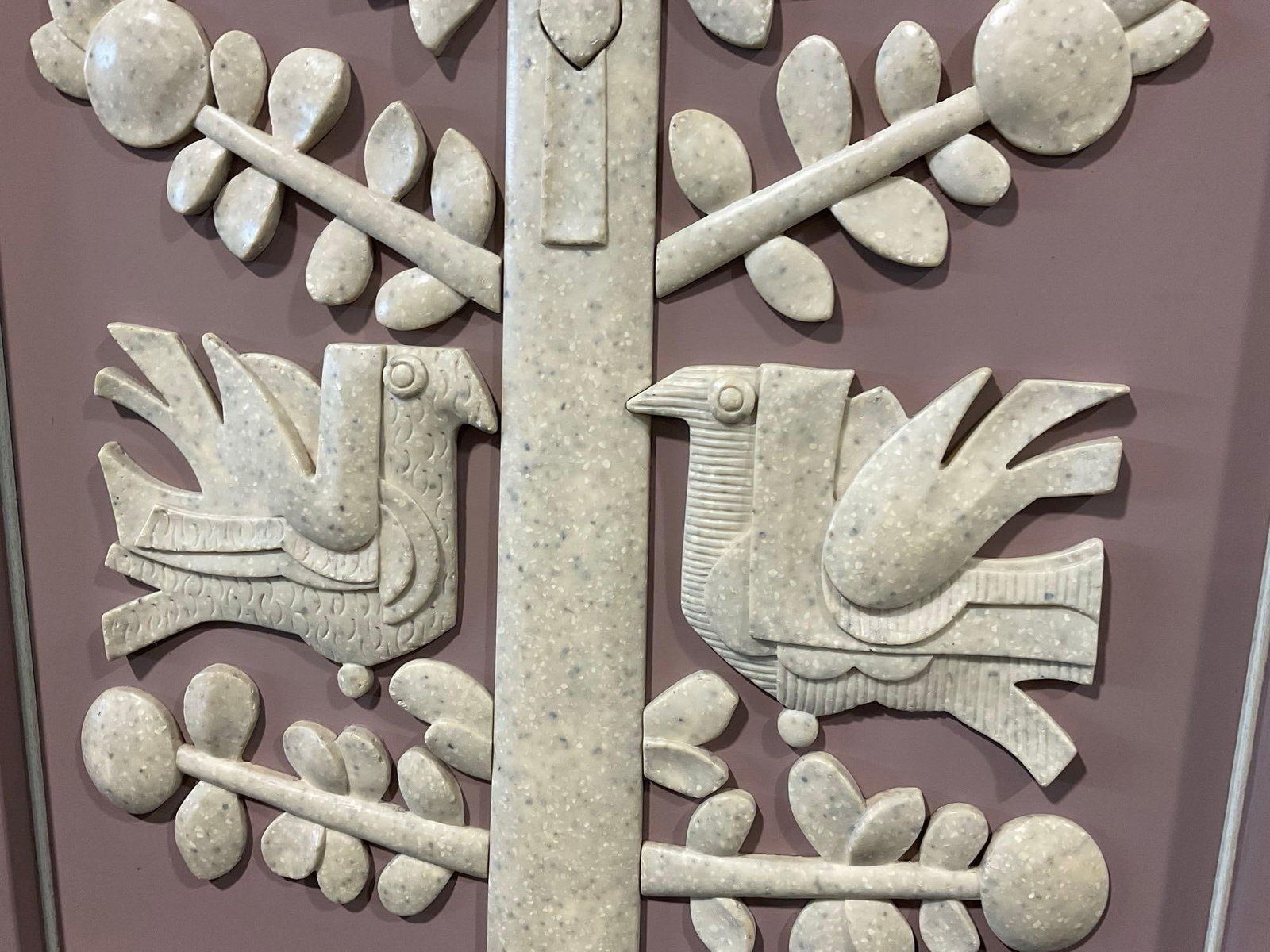 Large Framed Carved White Stonework piece, by artist Espinoza, 47x33 inches - 3