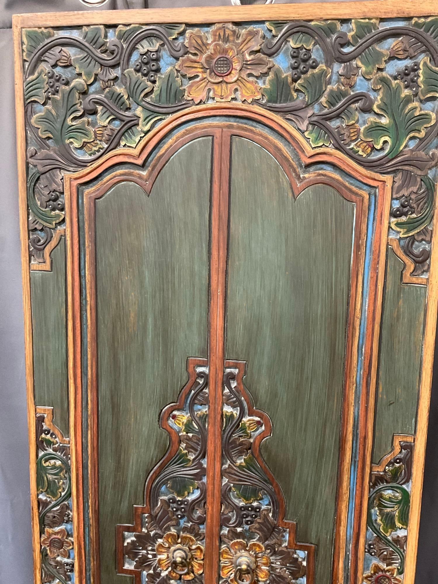 Large Wall Hanging, Wooden Carved, Green & Dark Brown, 62x24 inches - 2