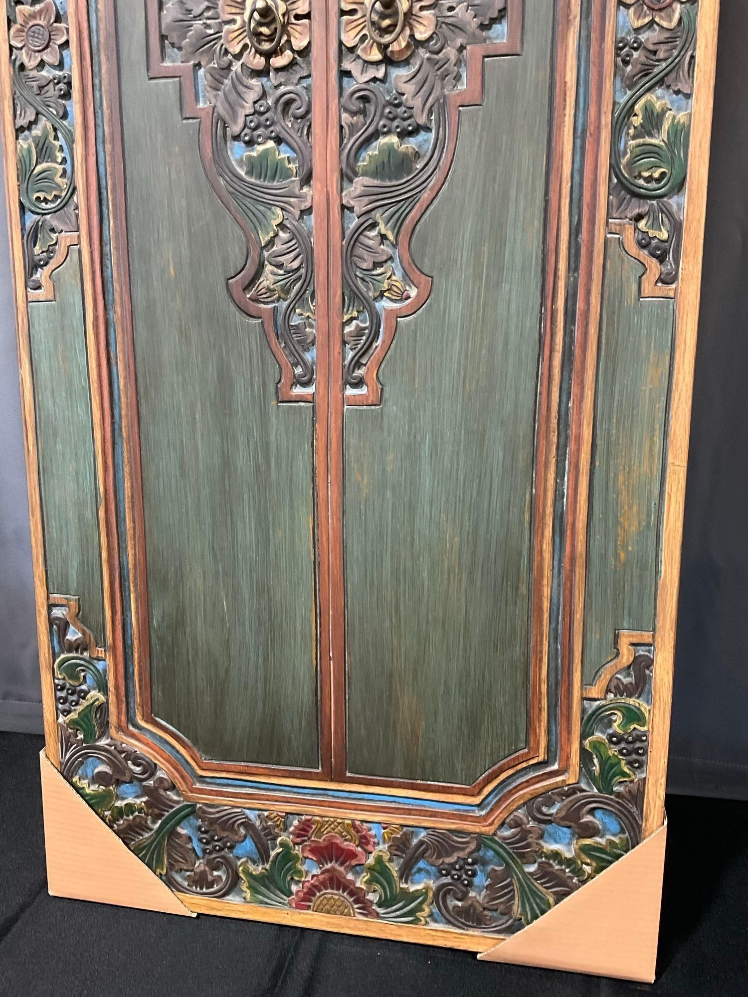 Large Wall Hanging, Wooden Carved, Green & Dark Brown, 62x24 inches - 3