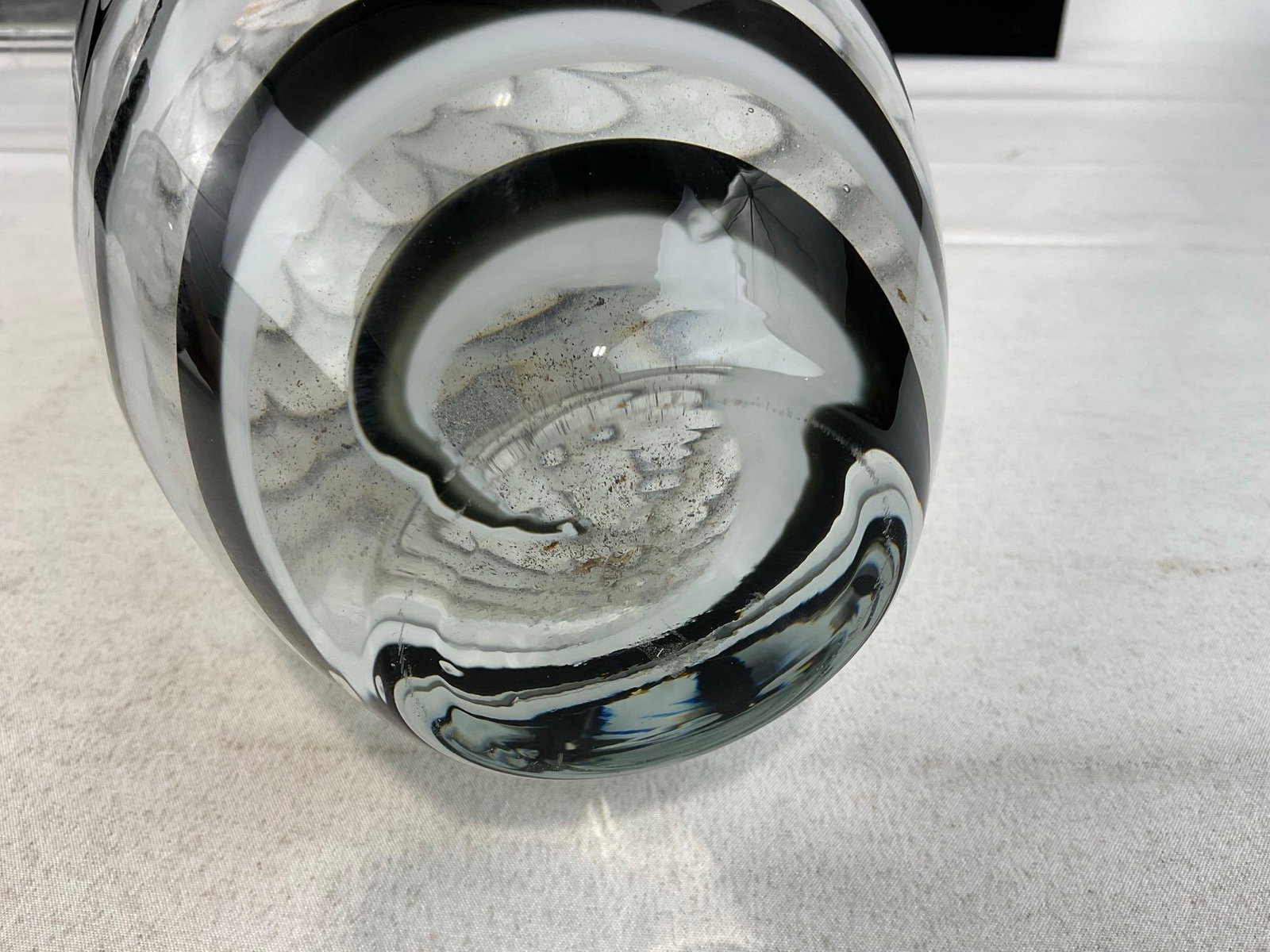 Pair of Black, White, & Clear Vases, Tarnowiec, Made in Poland, approx 14 & 8 inches tall - 7