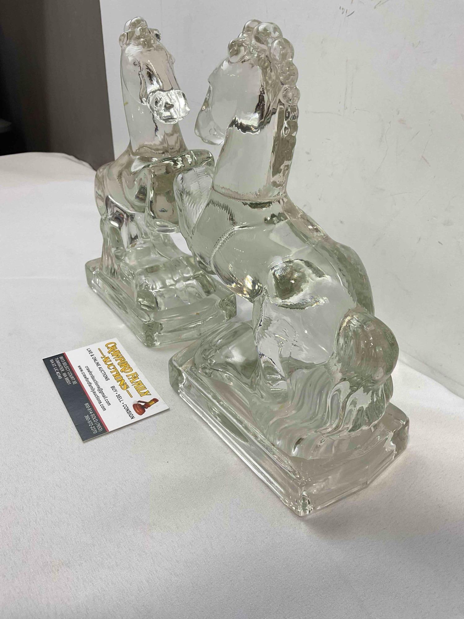 Pair of Vintage Clear Glass Rearing Horse Book Ends. Good Condition. See pics. - 3