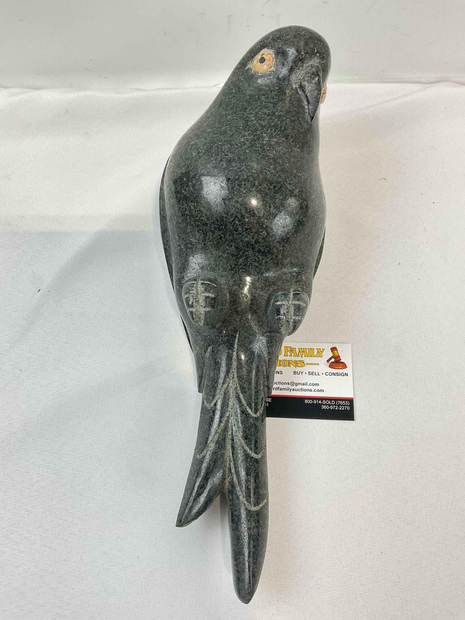 Vintage Carved Green Stone Parrot Bird Sculpture. Good Condition. See pics. - 5