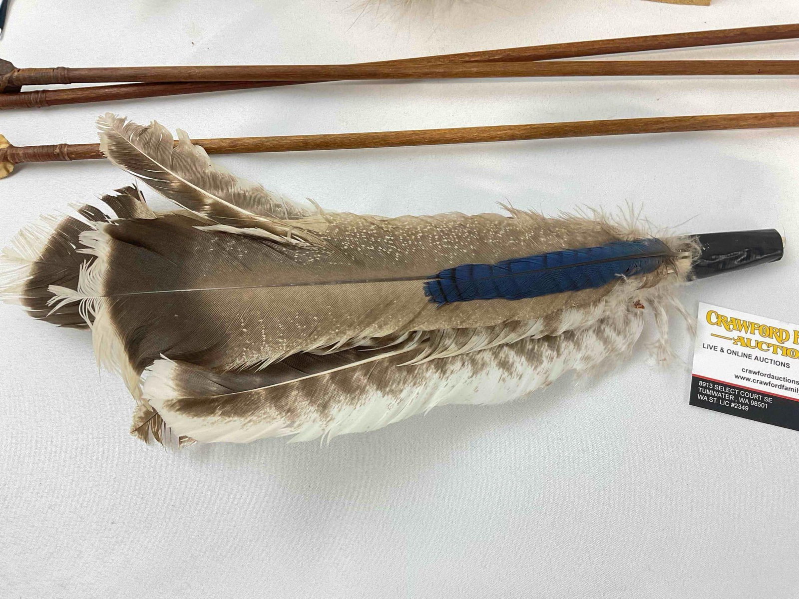 5 pcs Native American Art Assortment, incl. Feather & Fur Prayer Fan, 3x Arrows w/ Stone Heads. - 3