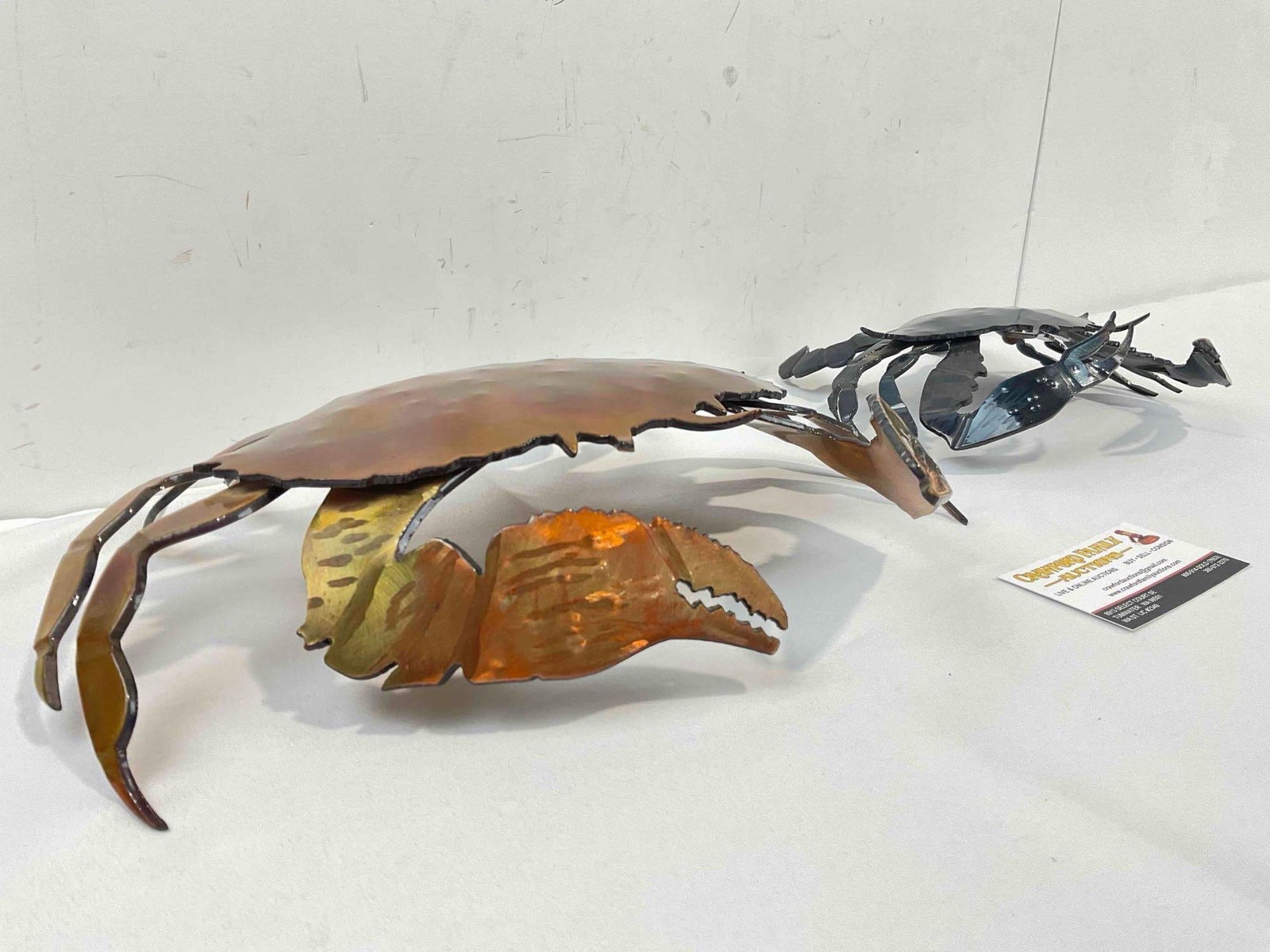 2 pcs Decorative Steel Metal Crab Sculptures, Signed by Artist J. H. Good Condition. See pics. - 2