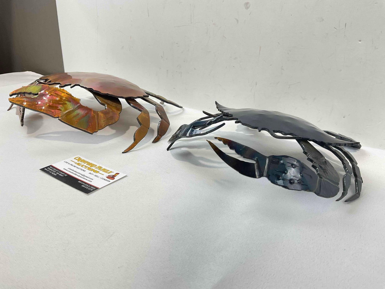 2 pcs Decorative Steel Metal Crab Sculptures, Signed by Artist J. H. Good Condition. See pics. - 3