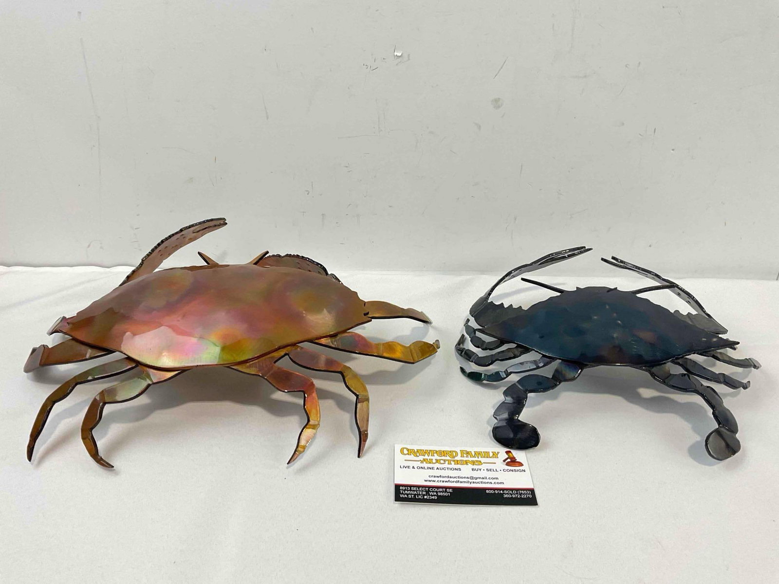 2 pcs Decorative Steel Metal Crab Sculptures, Signed by Artist J. H. Good Condition. See pics. - 4