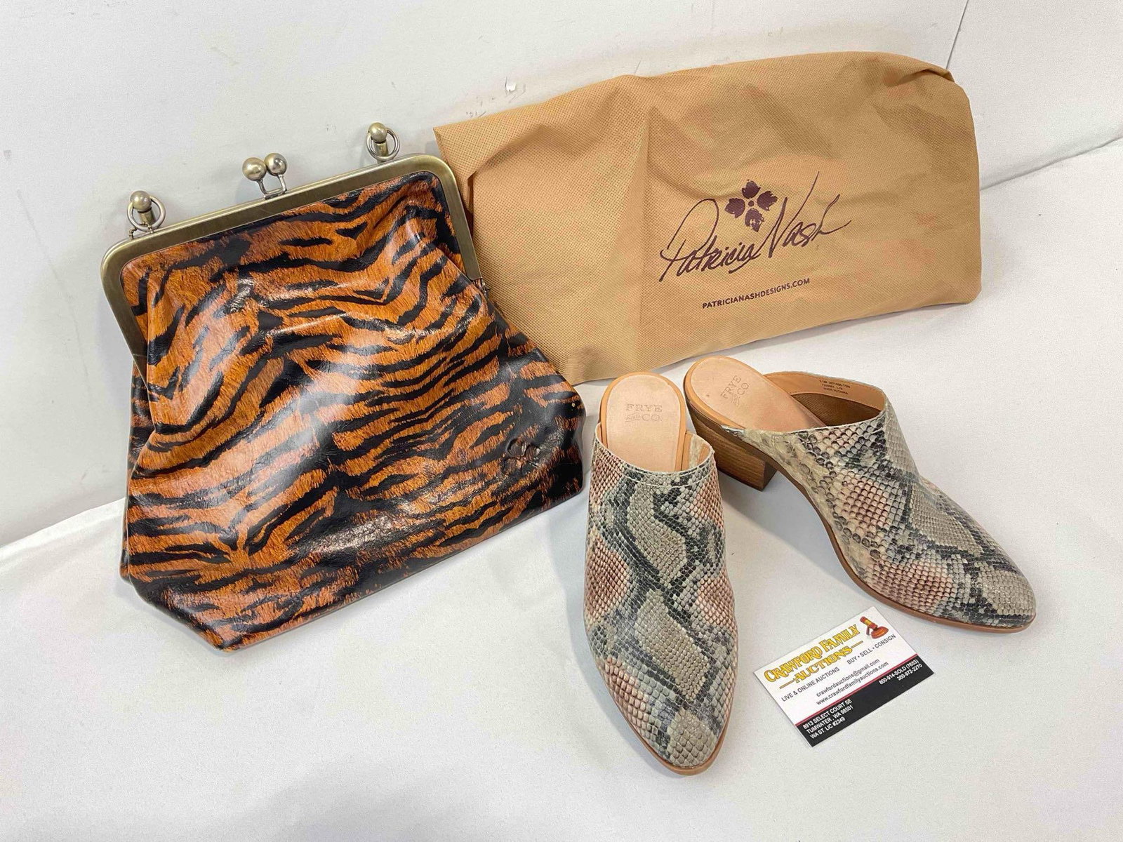 2 pcs Animal Print Ladies Accessories, incl. Patricia Nash Purse & Frye and Co. Size 6.5 Shoes. - 2