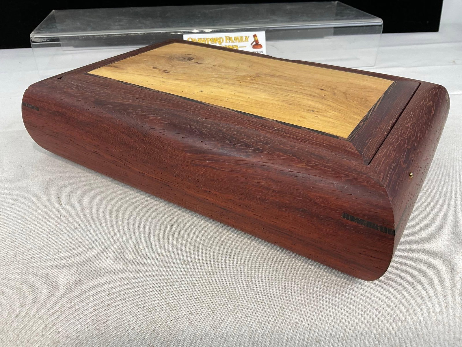 Handmade Jewelry Box, Smooth Red Wood w/inlay lighter wood, 3h x 11w x 8d inches - 4