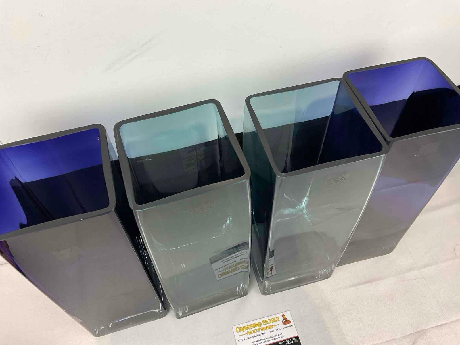 Set of 4 LSA International Vases, 2x Cobalt Blue & Clear Blue, Handblown in Poland, 14 inches tall - 5