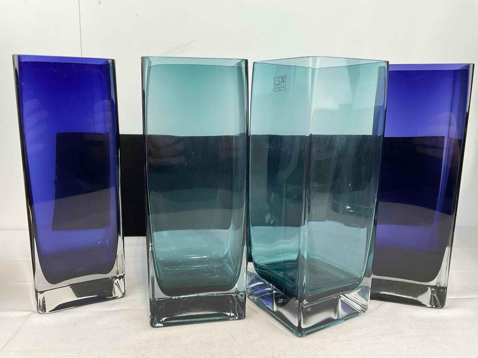 Set of 4 LSA International Vases, 2x Cobalt Blue & Clear Blue, Handblown in Poland, 14 inches tall - 6