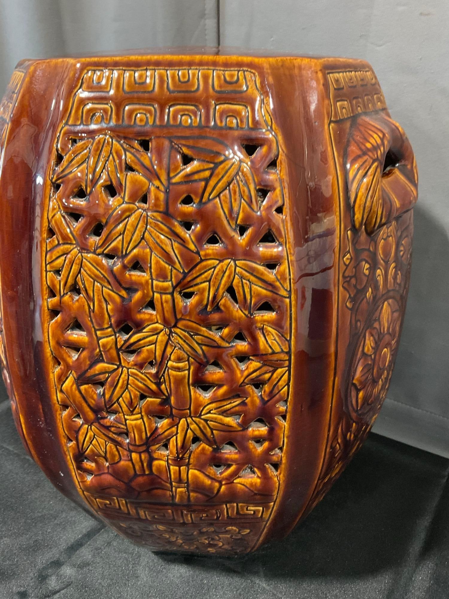 Six Sided Glazed Ceramic Plant Stand, Dark Orange in color, 18x15x15 inches - 3