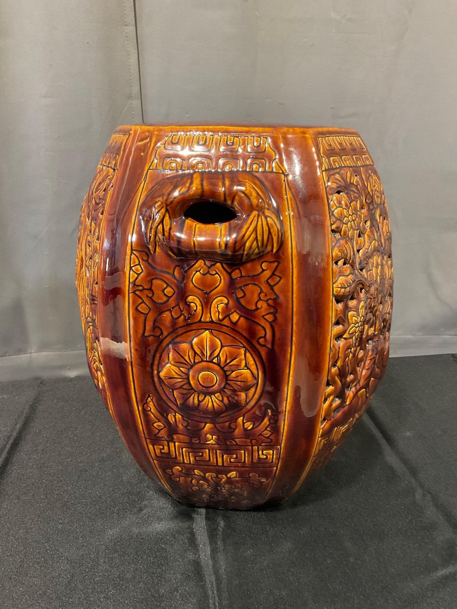 Six Sided Glazed Ceramic Plant Stand, Dark Orange in color, 18x15x15 inches - 4