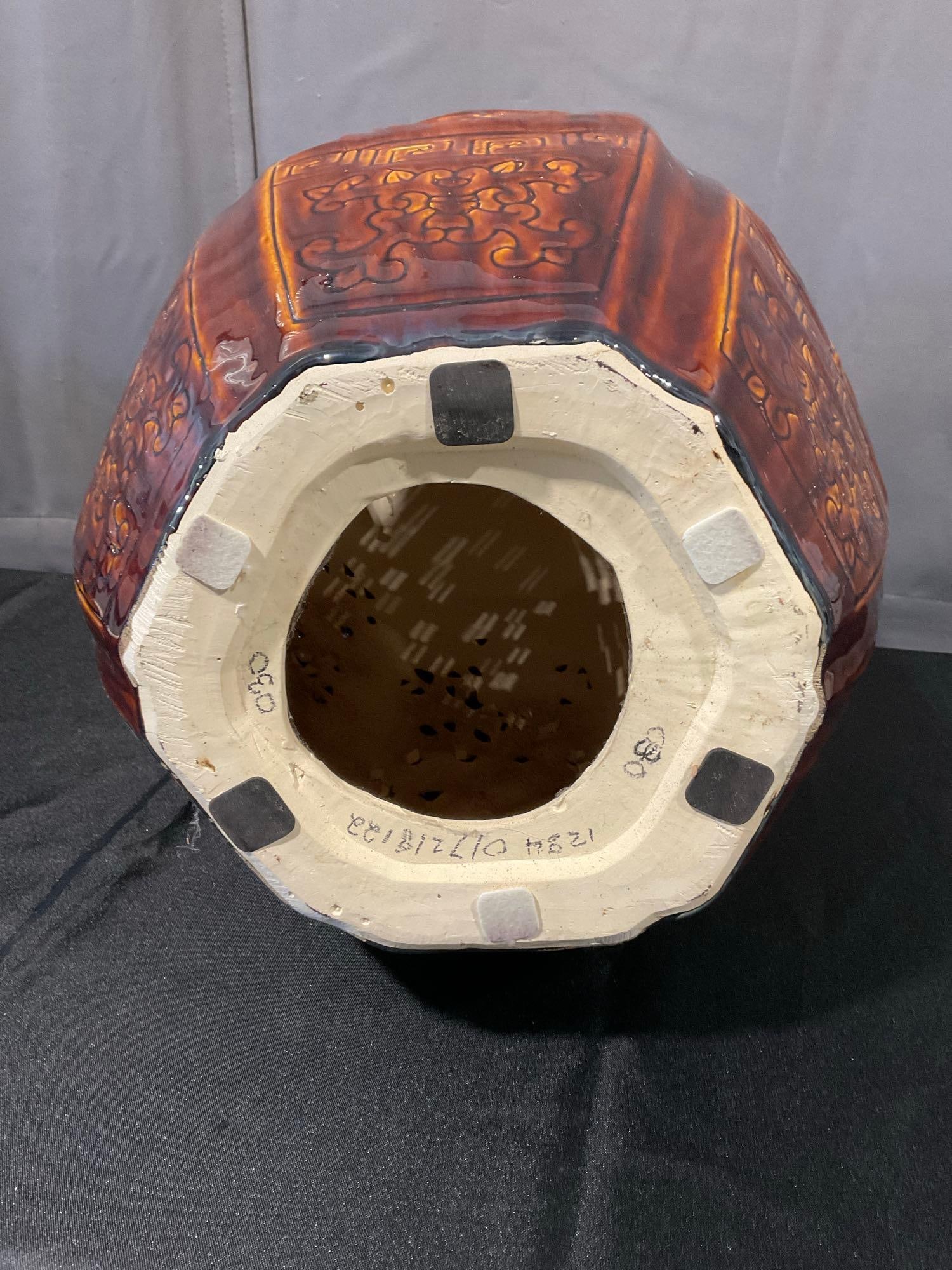 Six Sided Glazed Ceramic Plant Stand, Dark Orange in color, 18x15x15 inches - 5