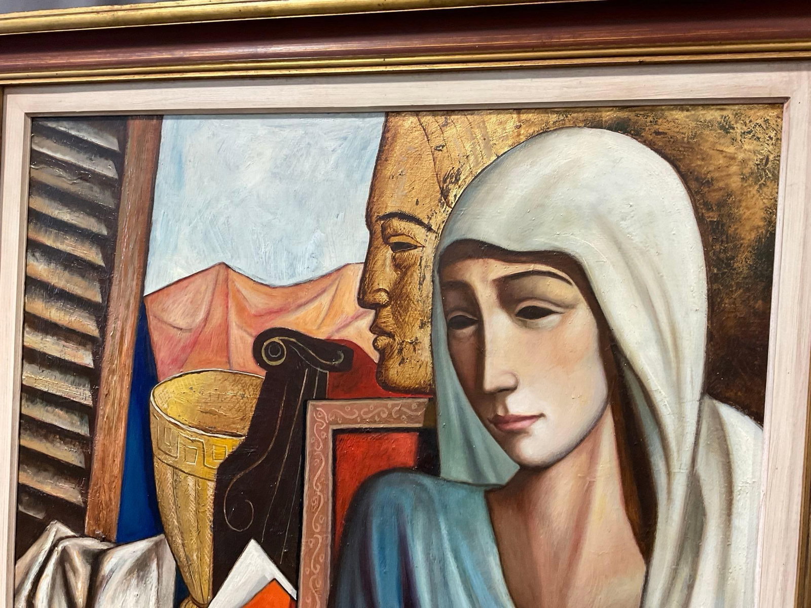 Vintage Signed Oil on Canvas, Antonio Diego Voci 1974, Composition d Ore, 47x40 inches - 2