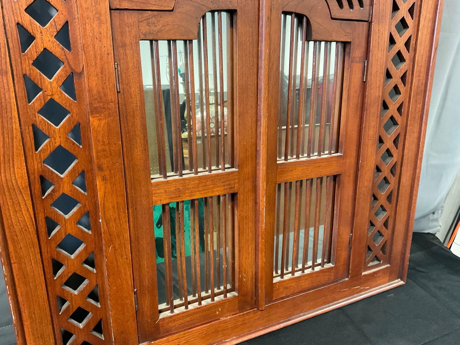 Large Teak Window Mirror, w/Lattice 38h x 34w x 4d inches - 3