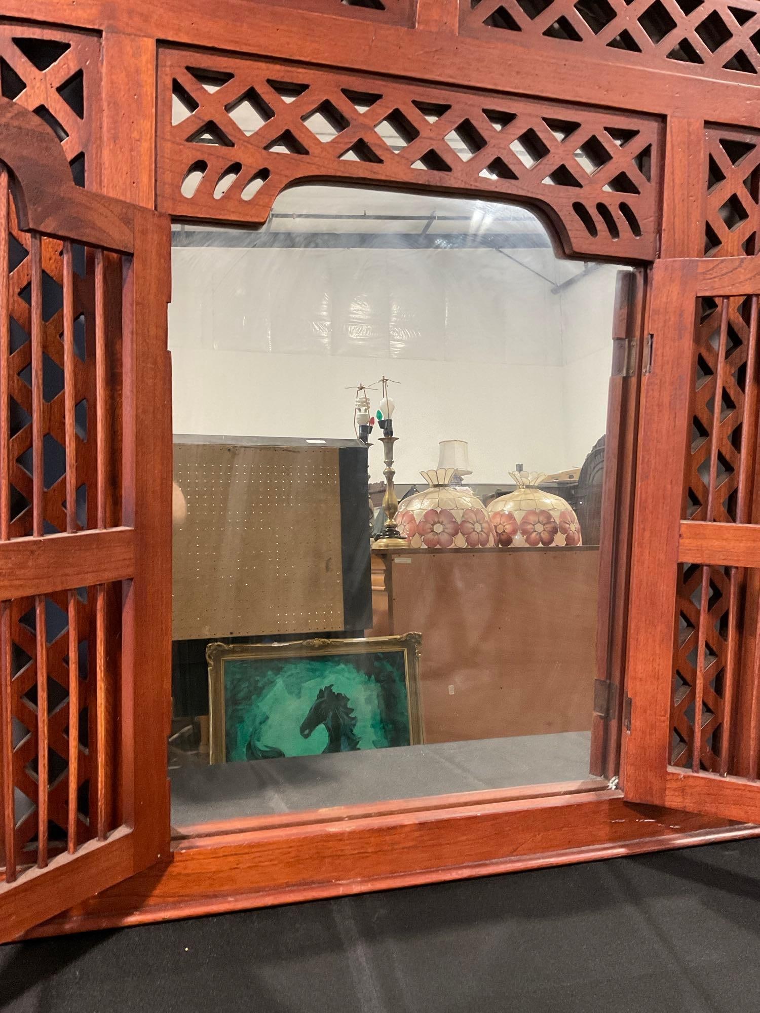 Large Teak Window Mirror, w/Lattice 38h x 34w x 4d inches - 4
