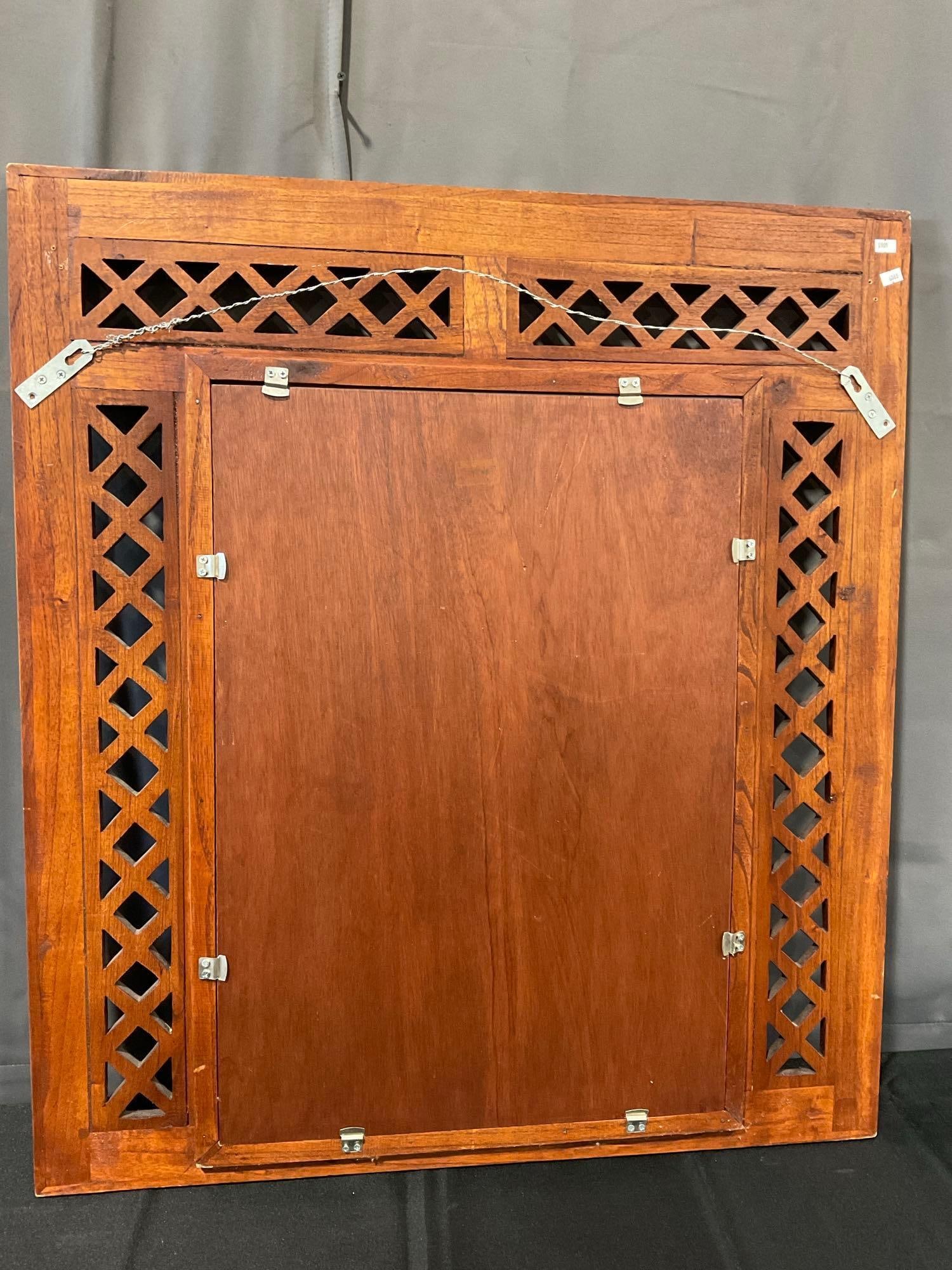Large Teak Window Mirror, w/Lattice 38h x 34w x 4d inches - 5