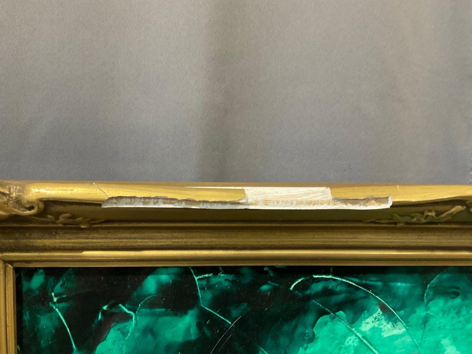 Large Gilt Framed Horse piece, w/shades of blue & teal, 36x28 inches - 4