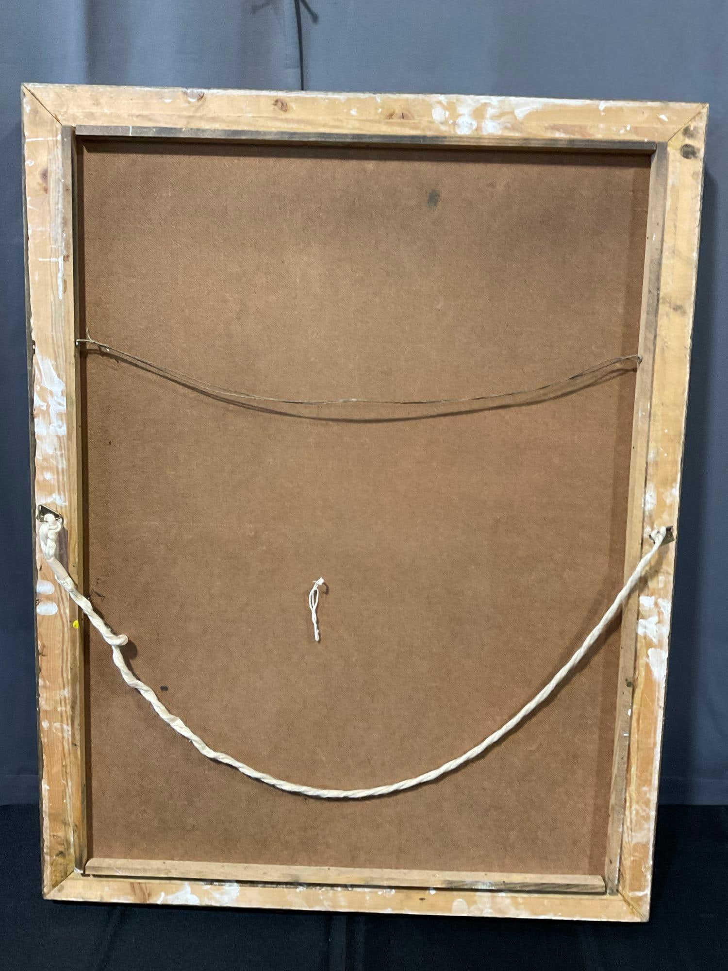 Large Gilt Framed Horse piece, w/shades of blue & teal, 36x28 inches - 6