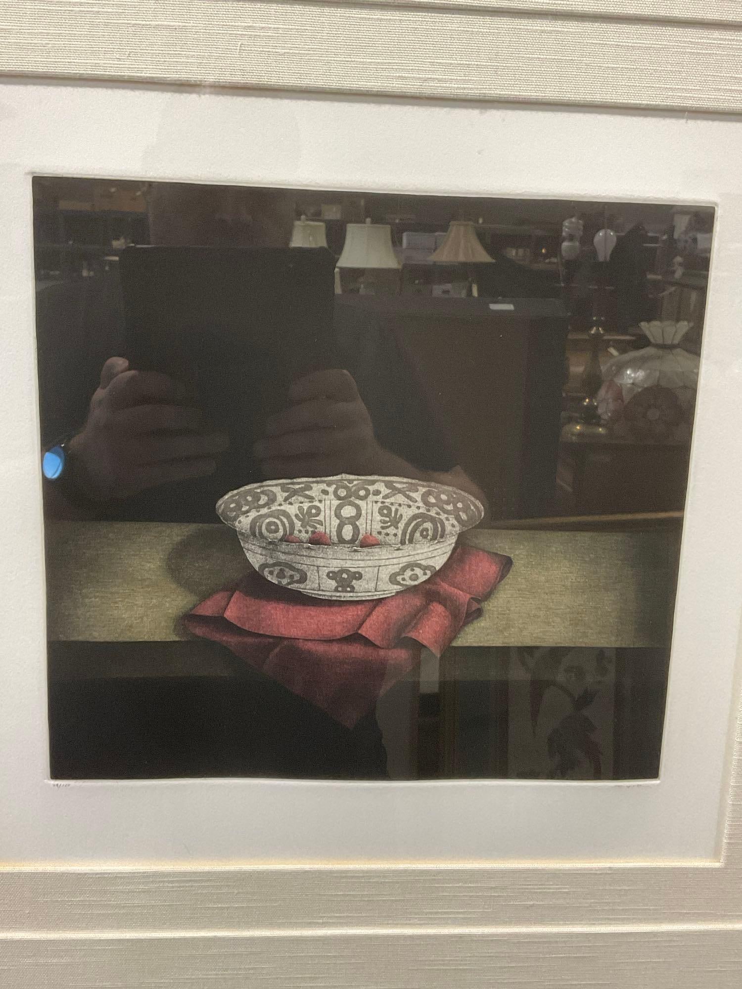 Framed Lithograph Signed & #d 29/150 titled Bowl #2 Mezzotint, by Tomoe Yokoi, 32x31 inches - 2