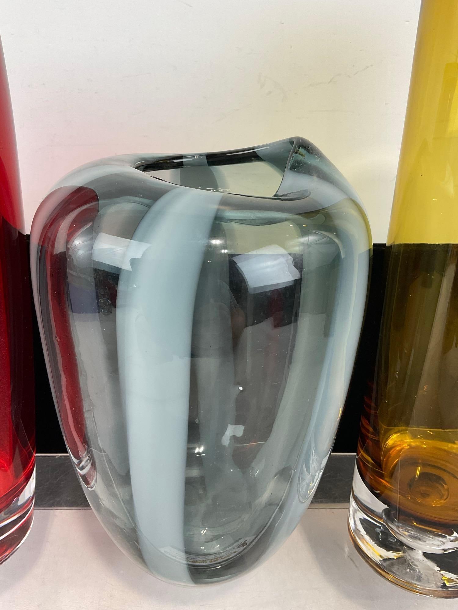 Set of 3 Glass Vases, Scandinavian Hand Blown piece, Bohemian Czech Red & Yellow Vases - 3