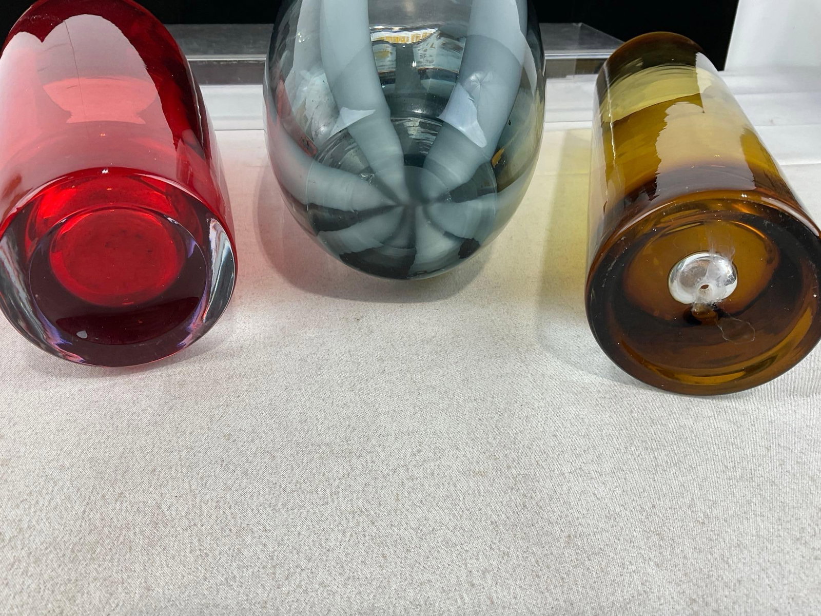 Set of 3 Glass Vases, Scandinavian Hand Blown piece, Bohemian Czech Red & Yellow Vases - 5