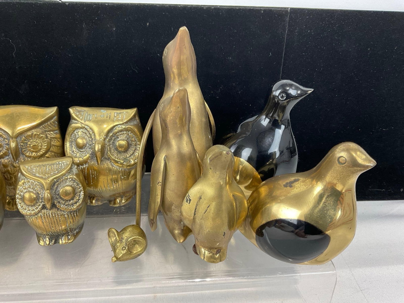 14 Cast Brass Bird Figures, Quails, Owls, Penguins, and Doves, lovely pieces - 3