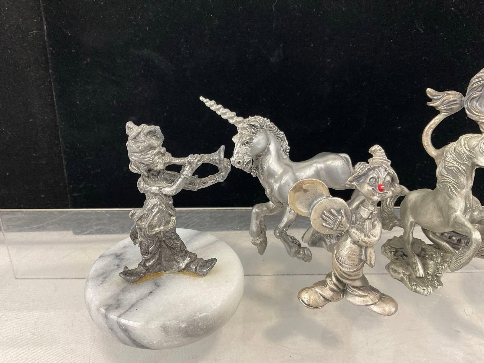 7 Small Pewter Figures, Clowns & Unicorns, SPG, Hudson & more - 2