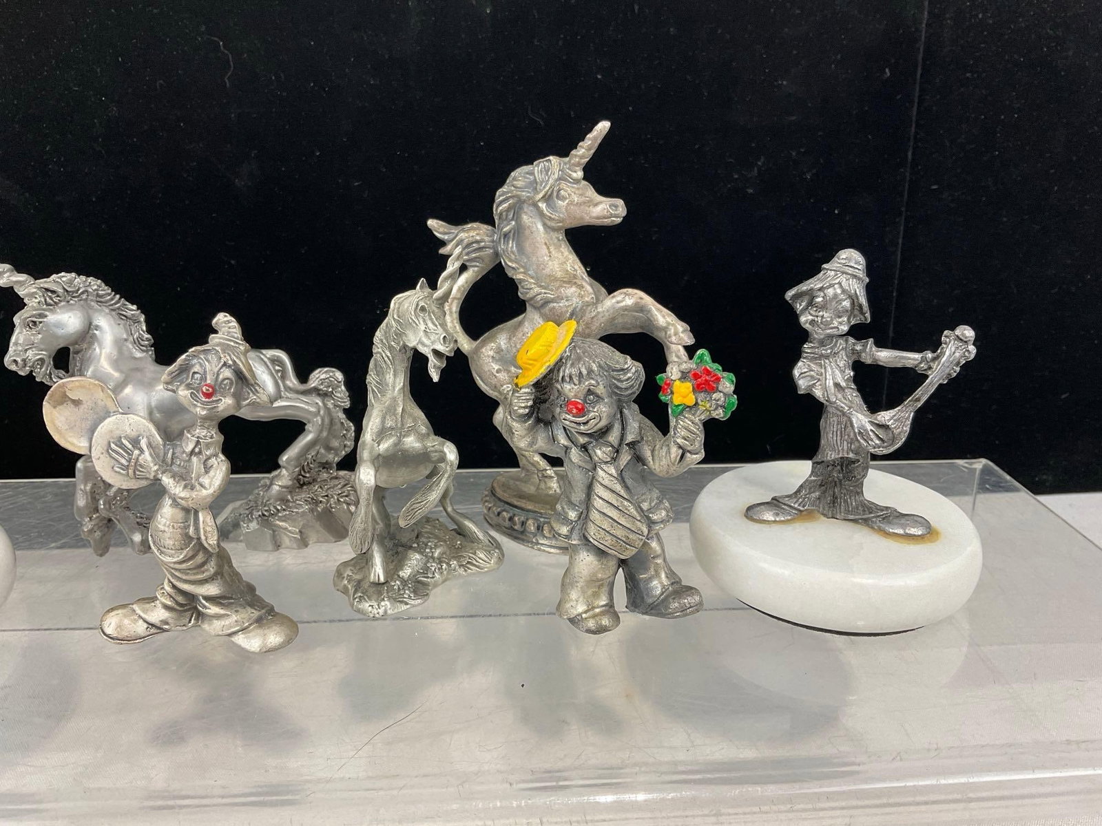 7 Small Pewter Figures, Clowns & Unicorns, SPG, Hudson & more - 3
