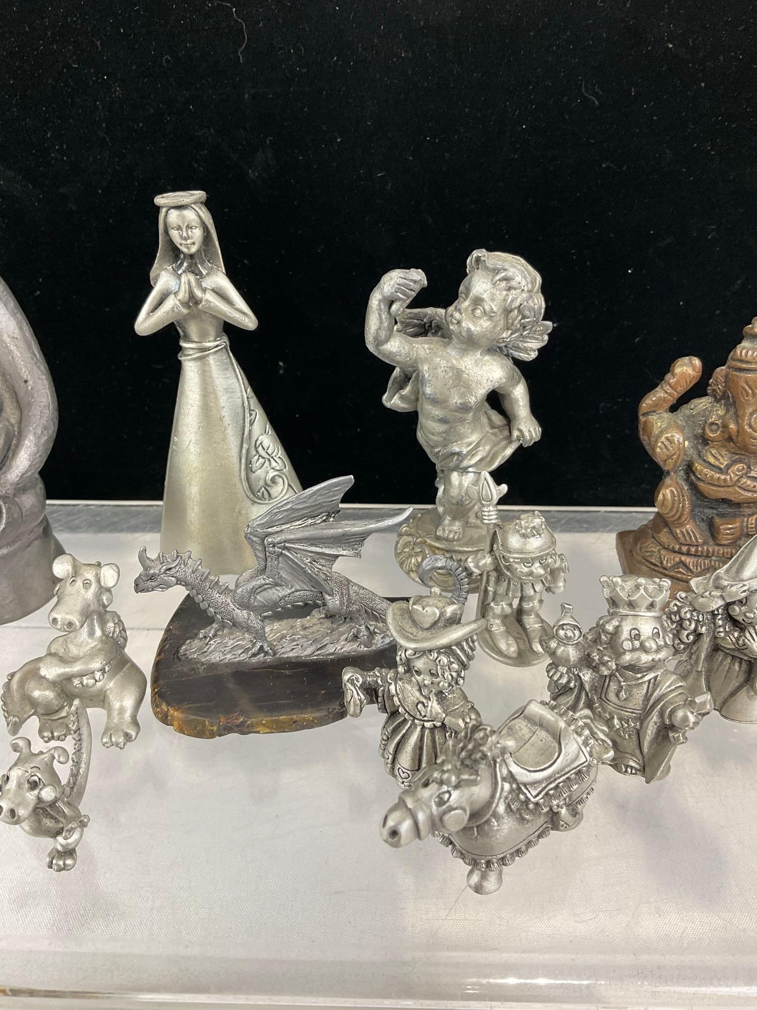 19 Pewter & more Figures, Fantasy Figures, Tuba player, Dragon, Ganesh, Clowns, Camel & more - 3