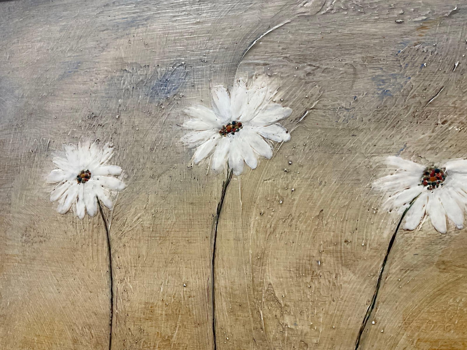 Framed Signed Original Encaustic titled Daisies by Zofia Hallonquist, 28x23 inches - 3