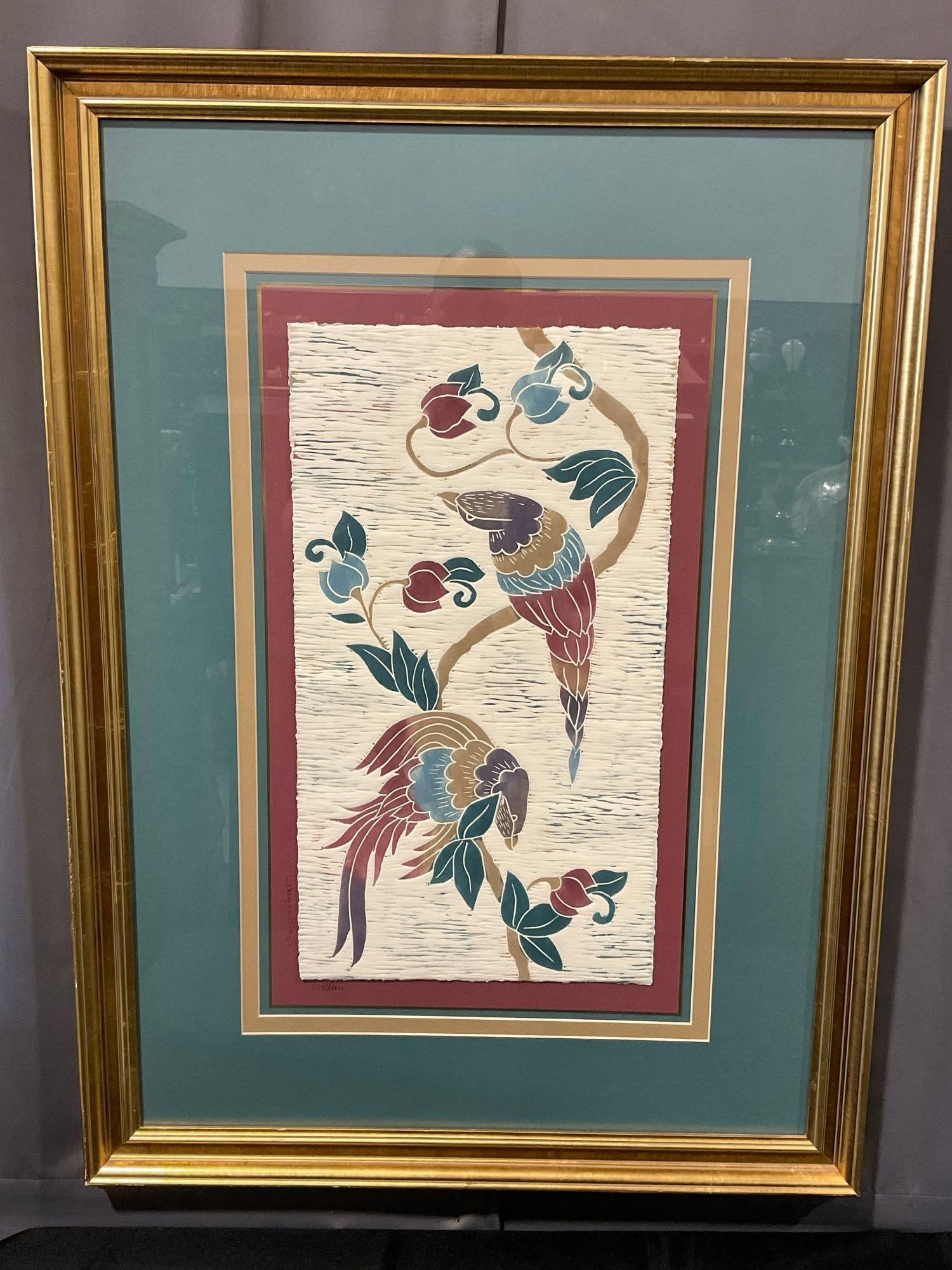 Framed multimedia piece titled Spring in May, by C. Blair, 40x30 inches:  Appears to be in good shape. The piece measures approx 40h x 30w x 3d inches. See pics. E-6080 *Oversized shipping may apply*