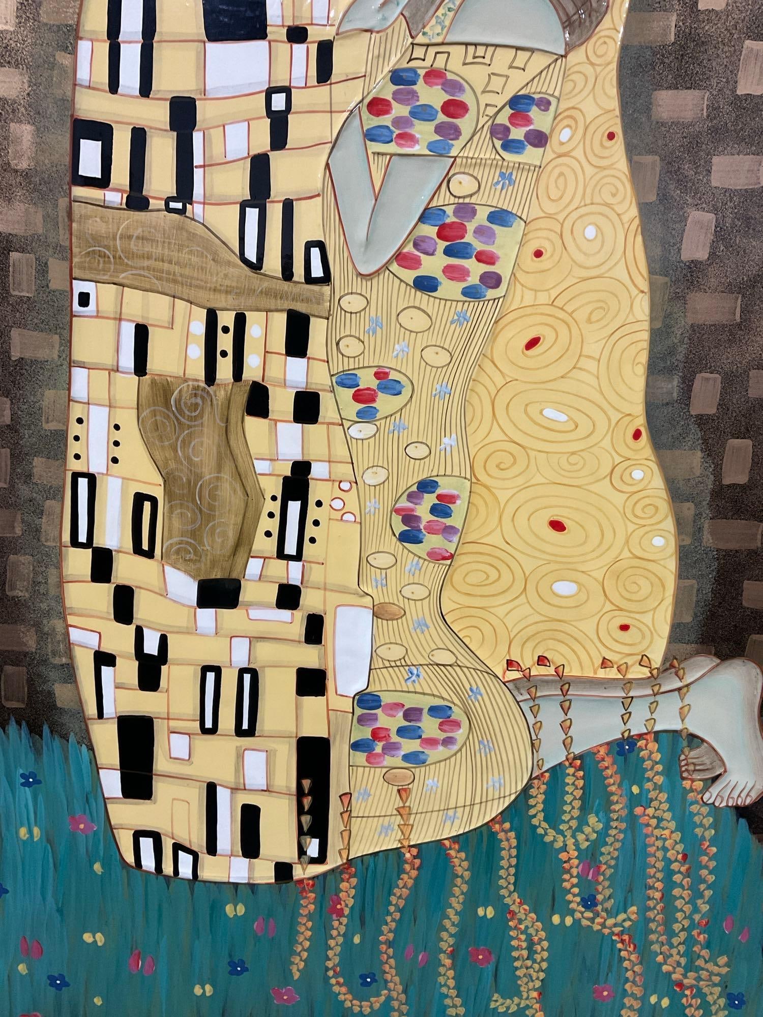 Framed Reproduction of The Kiss by Gustav Klimt, on Board, approx 37x36 inches Metallic finish - 3