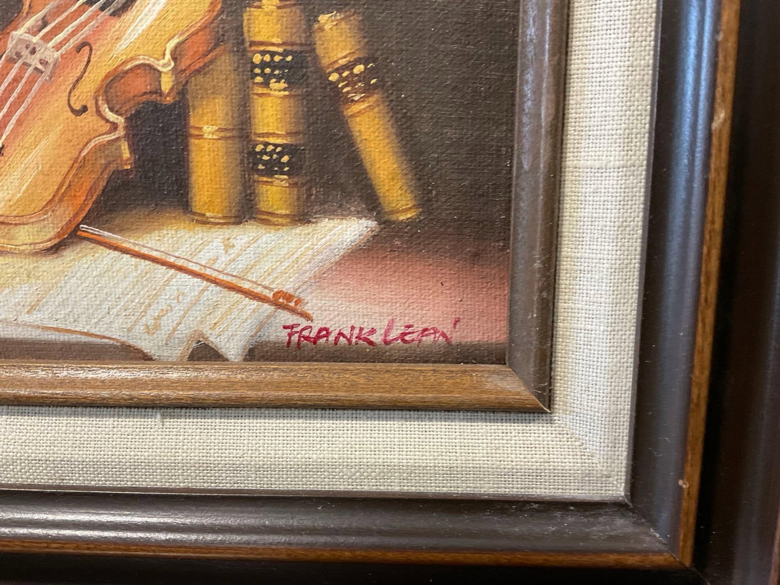 Framed Signed Original painting on Canvas, Still Life, w/Violin by Frank Lean, 11x13 inches - 3