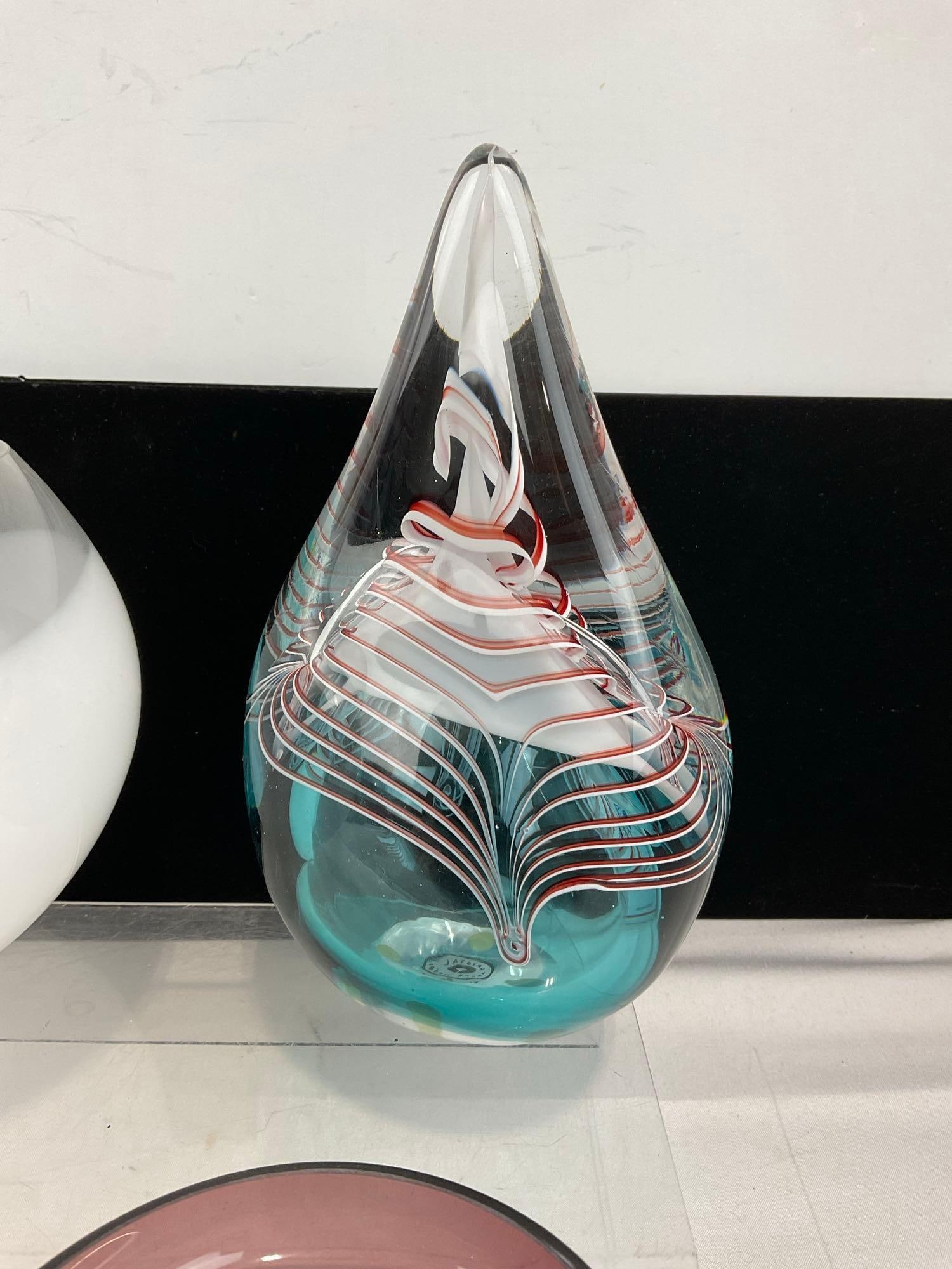Asst. Art Glass, F. Murano Perfume Bottle, 2 Yankee Candle vases, F&C Crystal Paperweight, & Krosno - 7