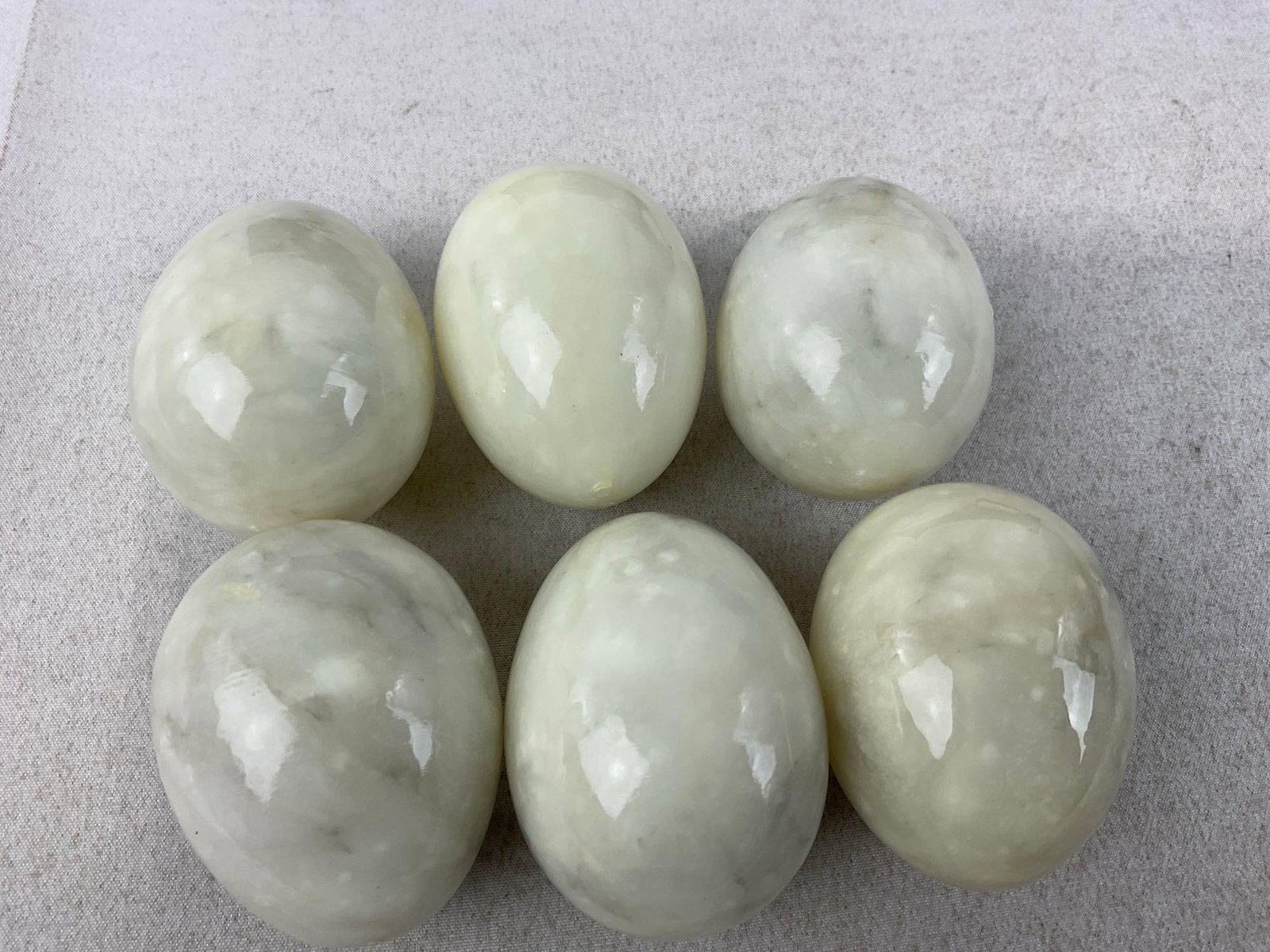 9 Stone Eggs, w/3 small wooden stands, Alabaster/Quartz, Jasper, & more - 4