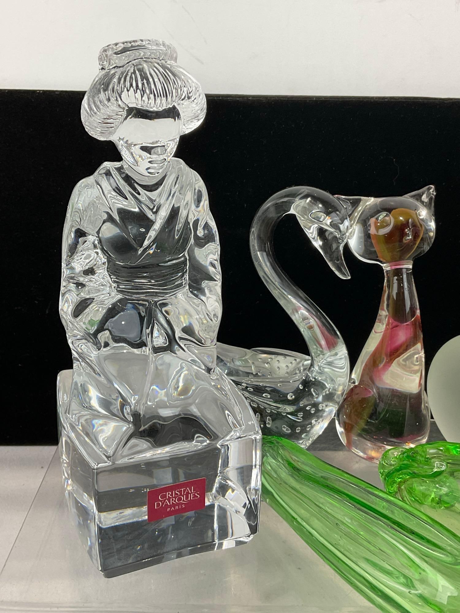Cristal Darques Statue, 4 Green Vegetables, Swan, Frosted Apple, Cat Figure & Woven Duck - 2